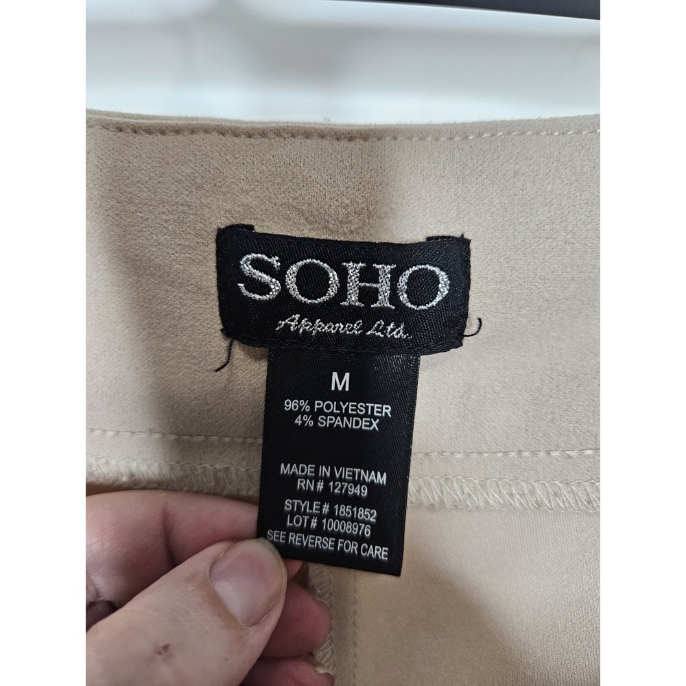SOHO‎ Apparel Beige Tie Waist Pants Women's Medium M Slim Tapered Stretch Casual - Picture 3 of 8